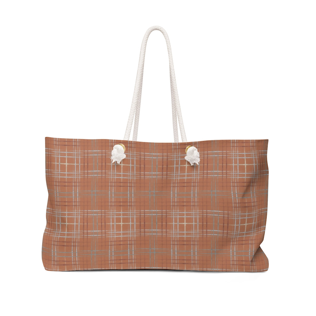 Painterly Plaid Weekender Bag in Orange