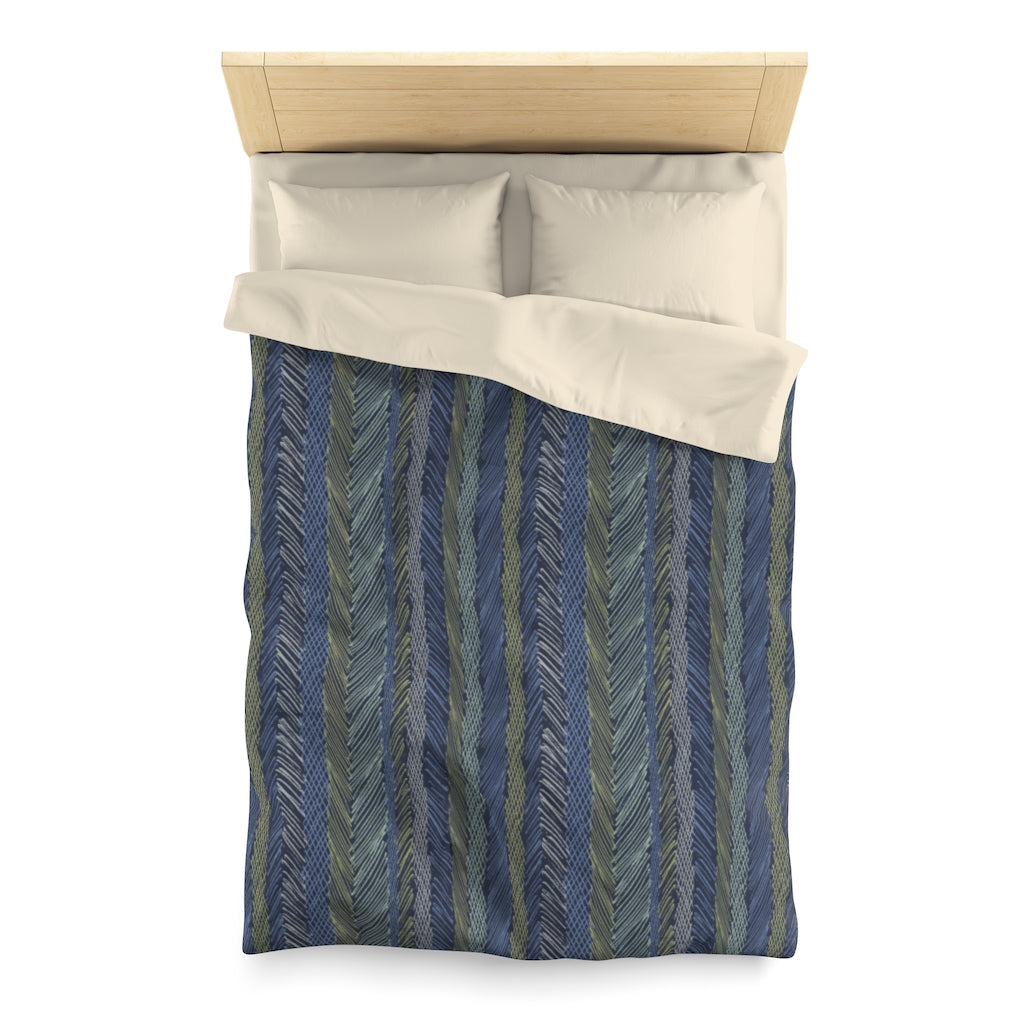 Cross Hatch Sketch Stripe Microfiber Duvet Cover in Blue