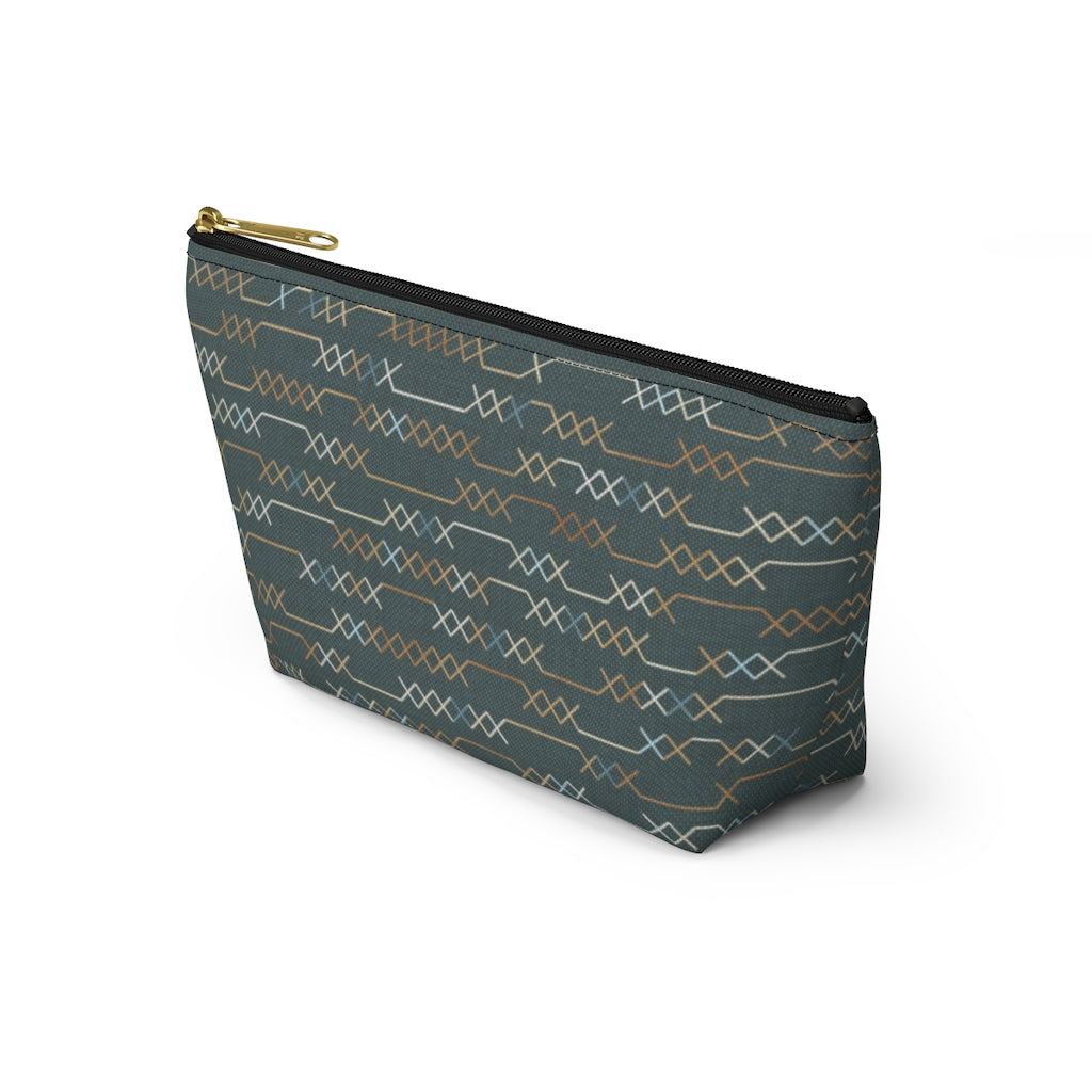 Santa Fe Stitch Accessory Pouch w T-bottom in Aqua