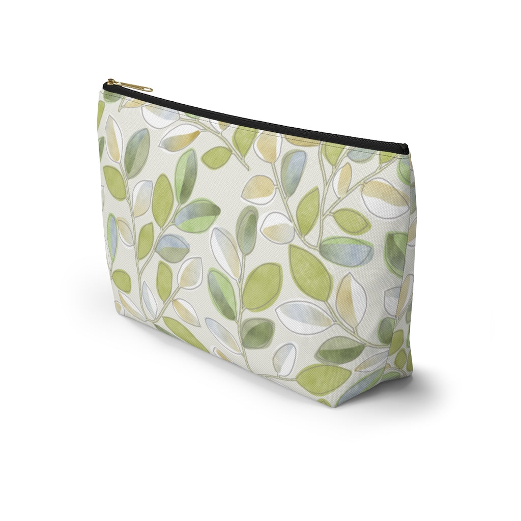 Cherry Plum Leaves Accessory Pouch w T-bottom in Green