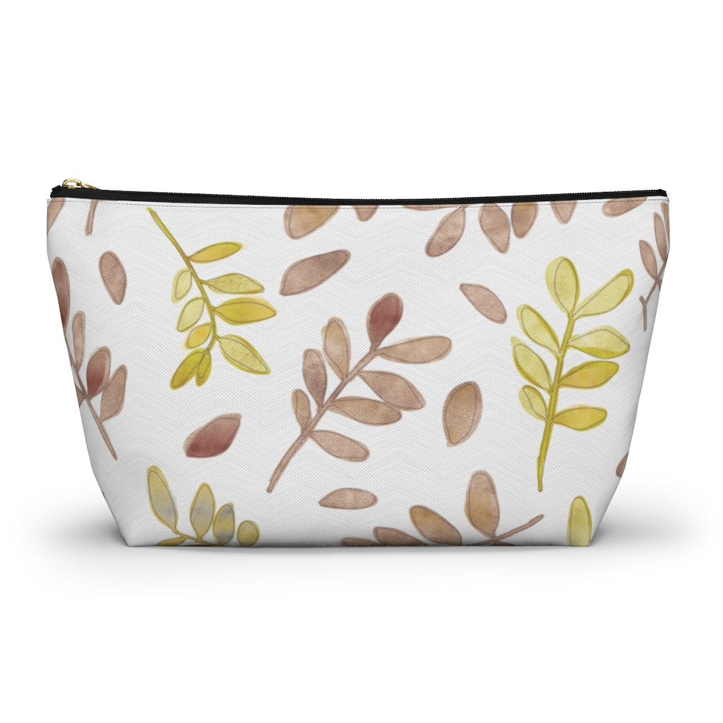 Watercolor Tossed Leaves Accessory Pouch w T-bottom in Red