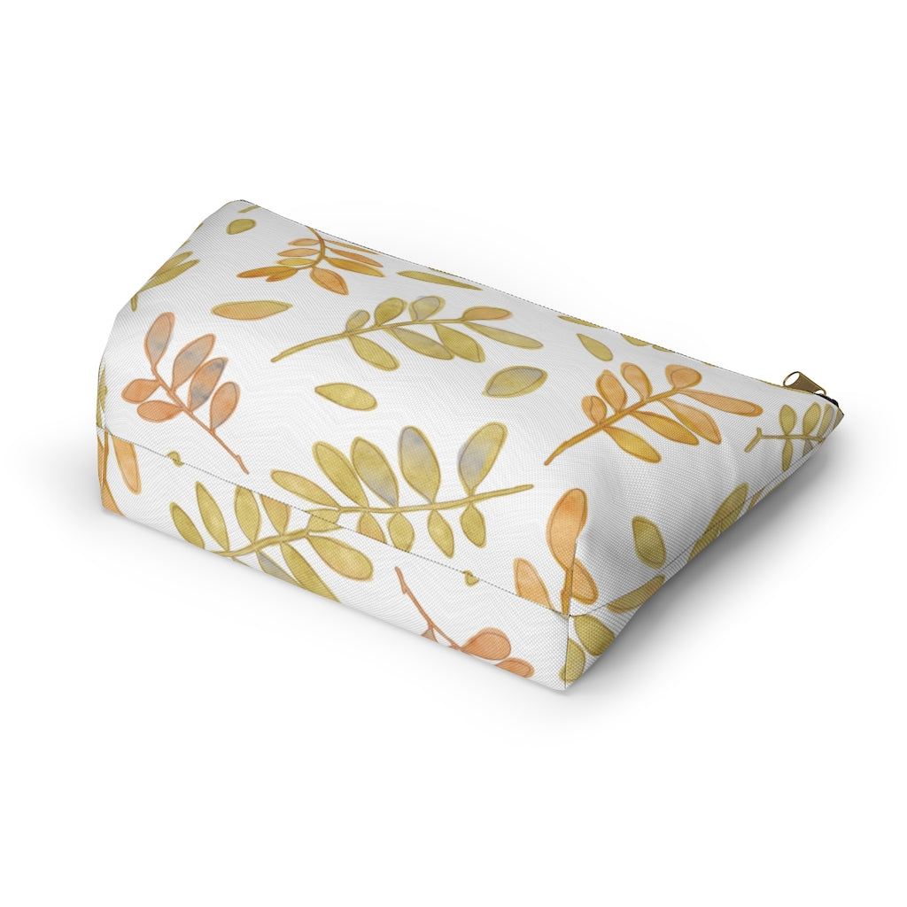 Watercolor Tossed Leaves Accessory Pouch w T-bottom in Yellow