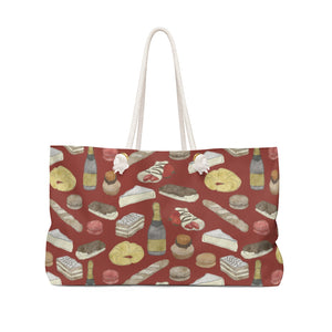 Watercolor French Pastries Weekender Bag in Red