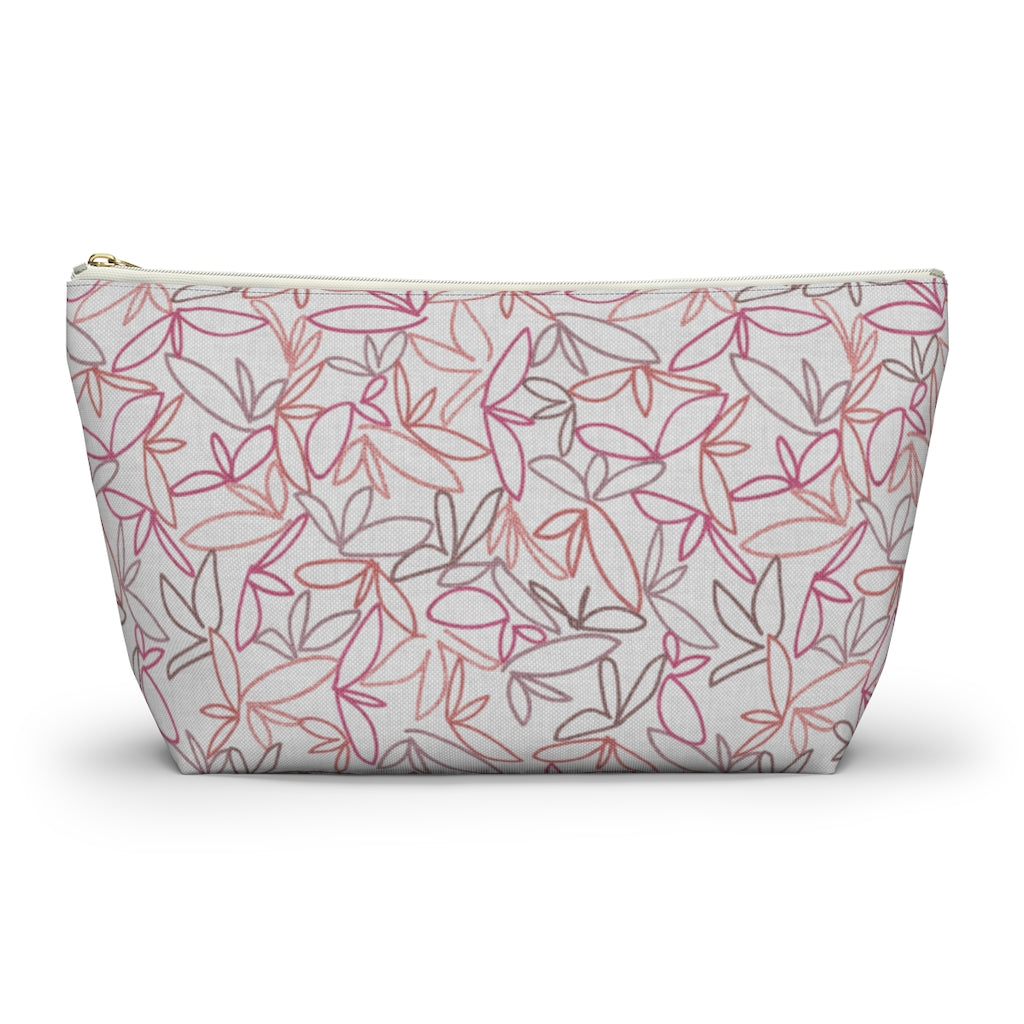 Sketch Leaf Accessory Pouch w T-bottom in Coral