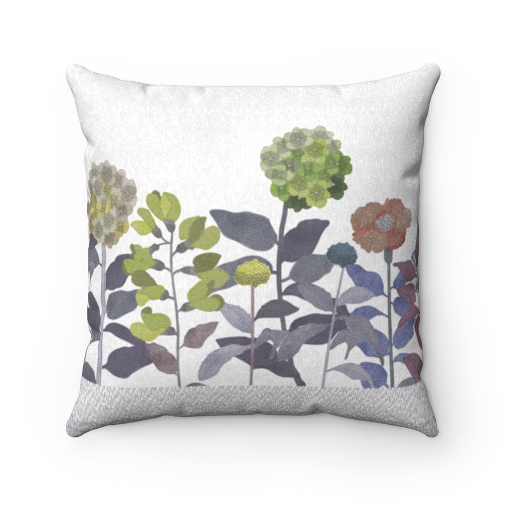 Illustrated Flowers Square Throw Pillow in Purple