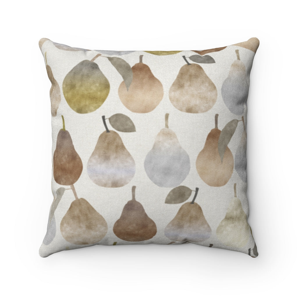 Watercolor Pears Square Throw Pillow in Brown