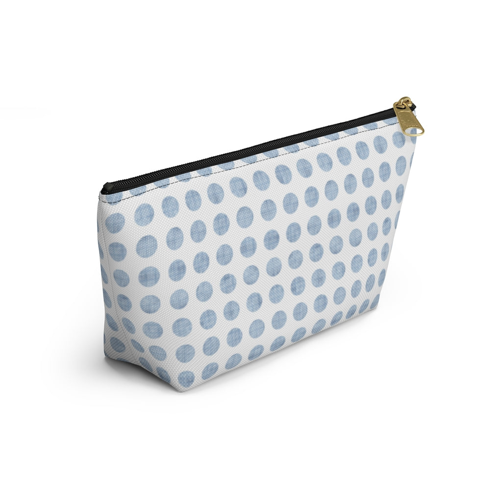 Textured Polka Dots Accessory Pouch w T-bottom in Aqua