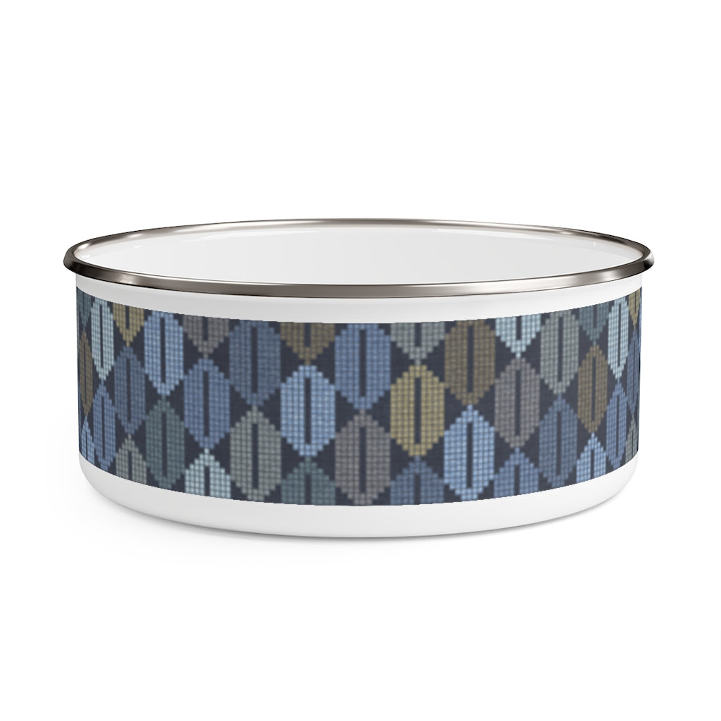 Plaid Diamond Enamel Bowl in Blue