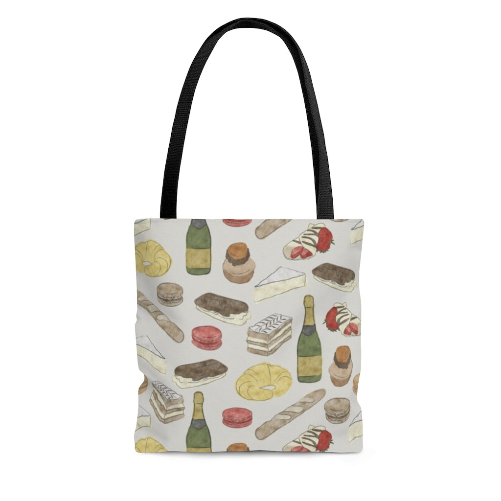 Watercolor French Pastries Tote Bag in Cream