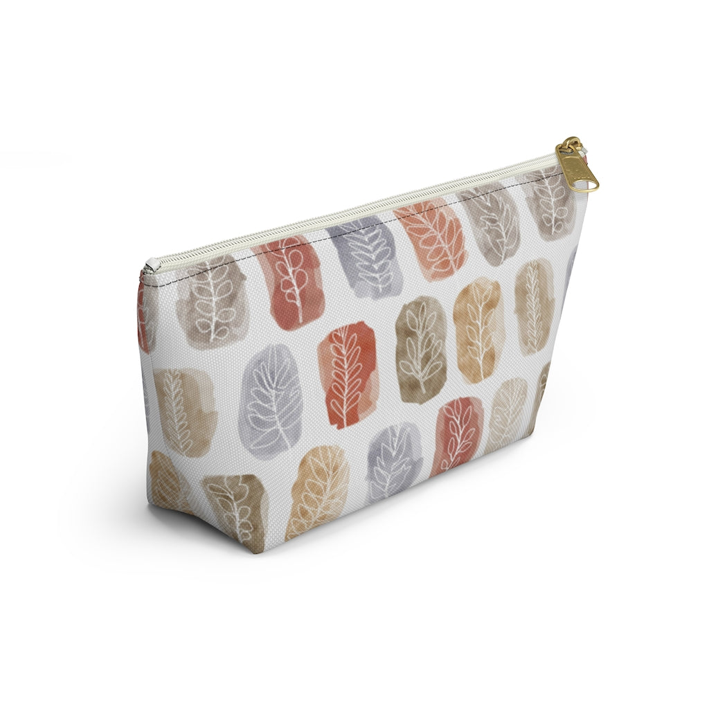 Watercolor Leaf Stamp Accessory Pouch w T-bottom in Red