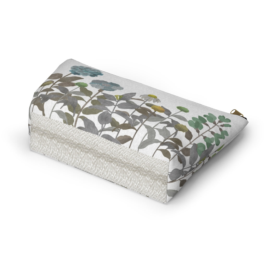 Illustrated Flowers Accessory Pouch w T-bottom in Brown
