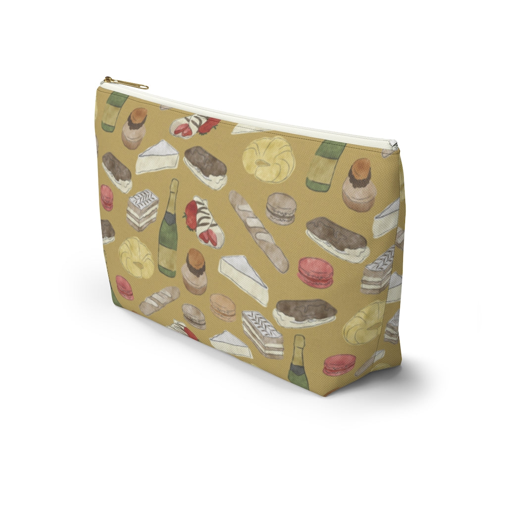 Watercolor French Pastries Accessory Pouch w T-bottom in Gold
