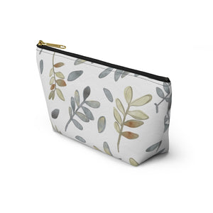 Watercolor Tossed Leaves Accessory Pouch w T-bottom in Gray