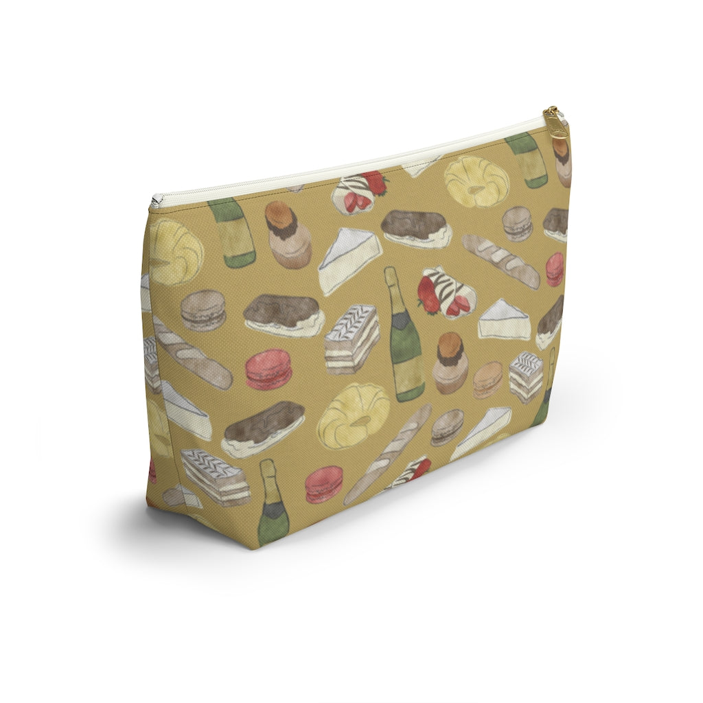 Watercolor French Pastries Accessory Pouch w T-bottom in Gold