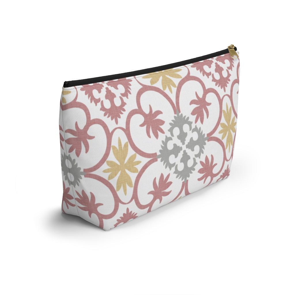 Portugal Tile Accessory Pouch w T-bottom in Pink