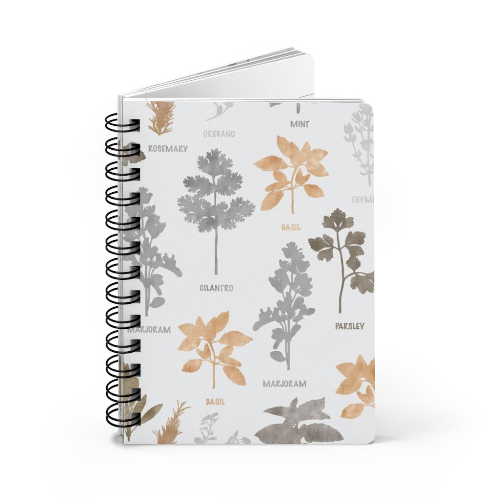 Floral Herbs Spiral Bound Journal in Brown