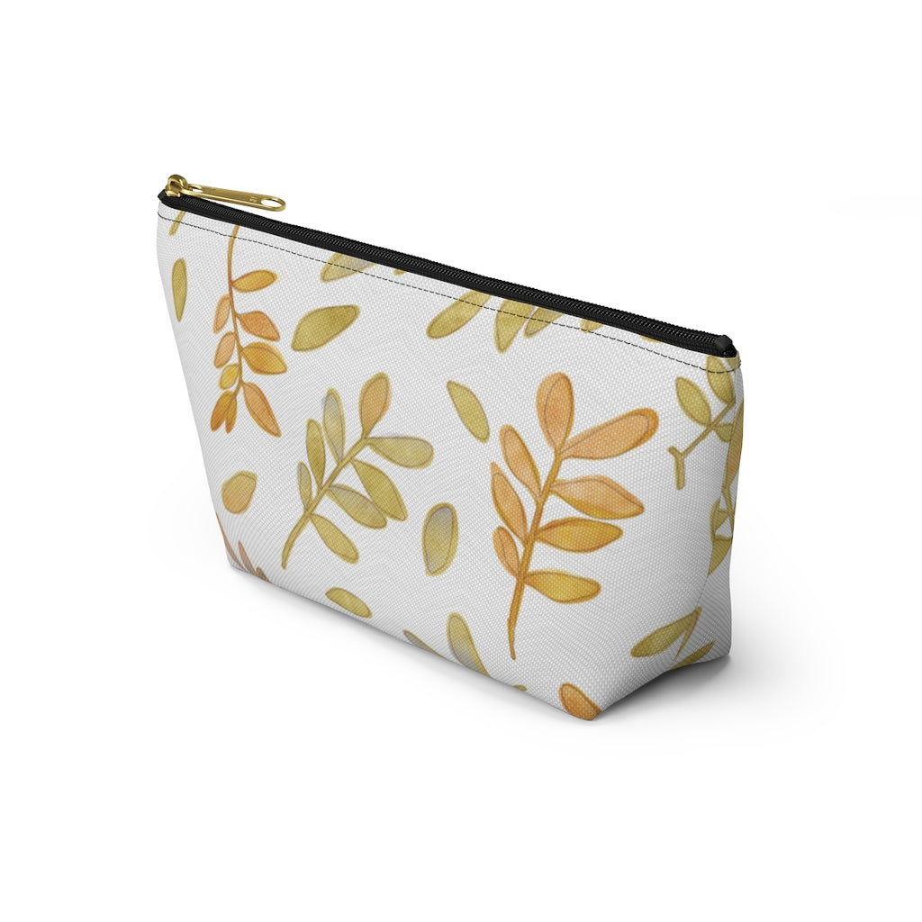 Watercolor Tossed Leaves Accessory Pouch w T-bottom in Yellow