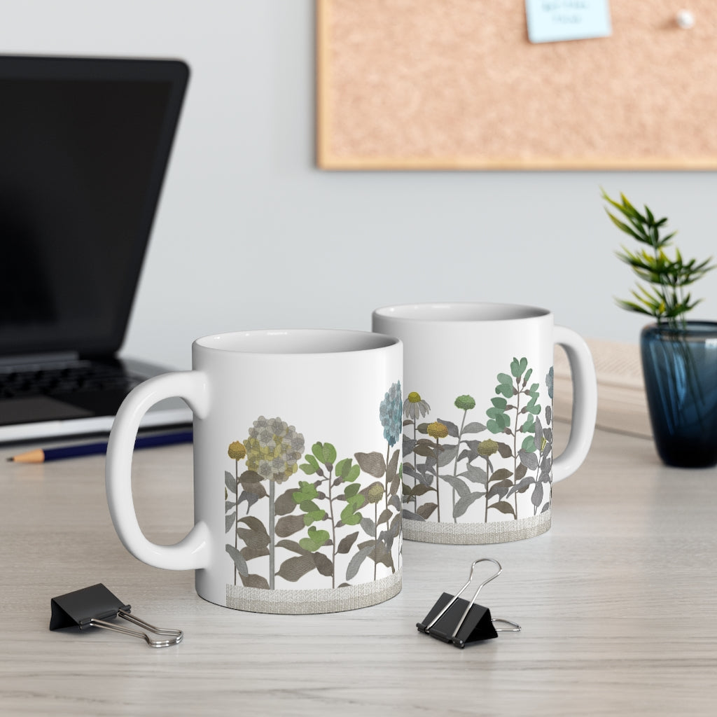 Illustrated Flowers Mug in Brown