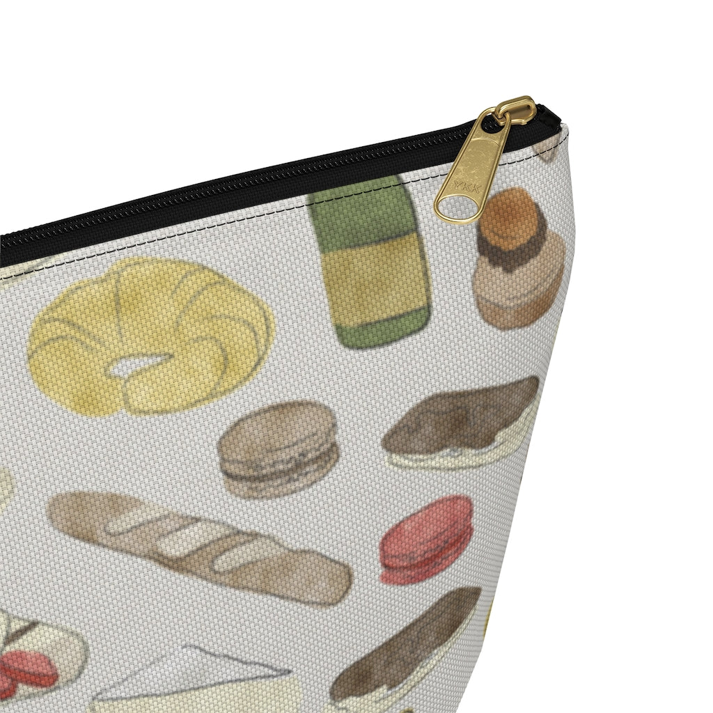 Watercolor French Pastries Accessory Pouch w T-bottom in Cream