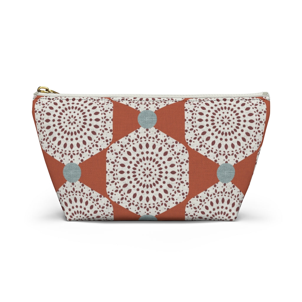 Lace Hexagon Accessory Pouch w T-bottom in Orange