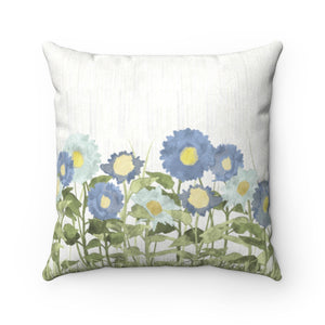 Sunflower Field Square Throw Pillow in Blue