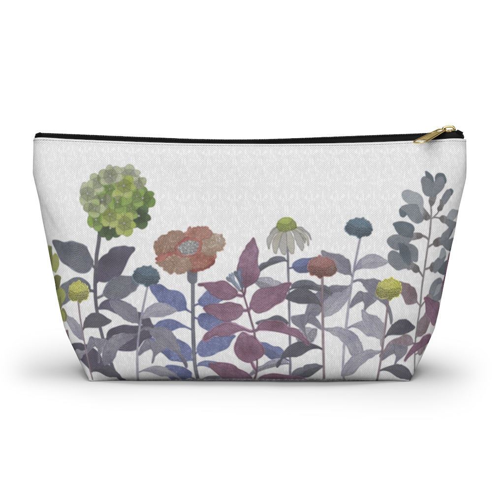 Illustrated Flowers Accessory Pouch w T-bottom in Purple