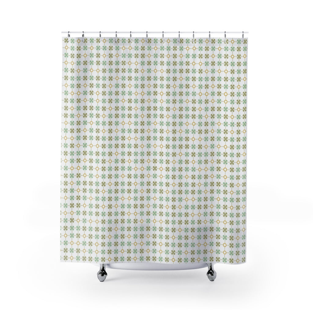 Plaid with Circles Shower Curtain in Green