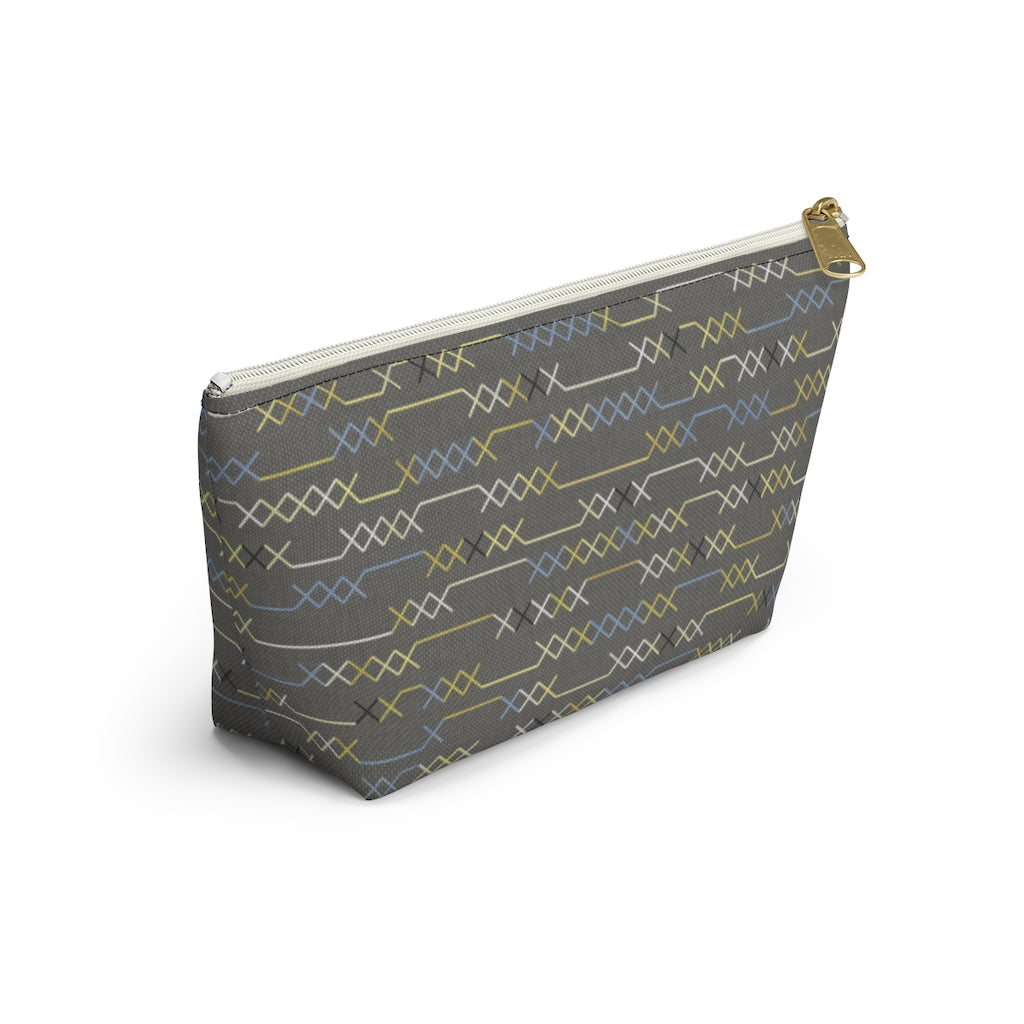 Santa Fe Stitch Accessory Pouch w T-bottom in Gray