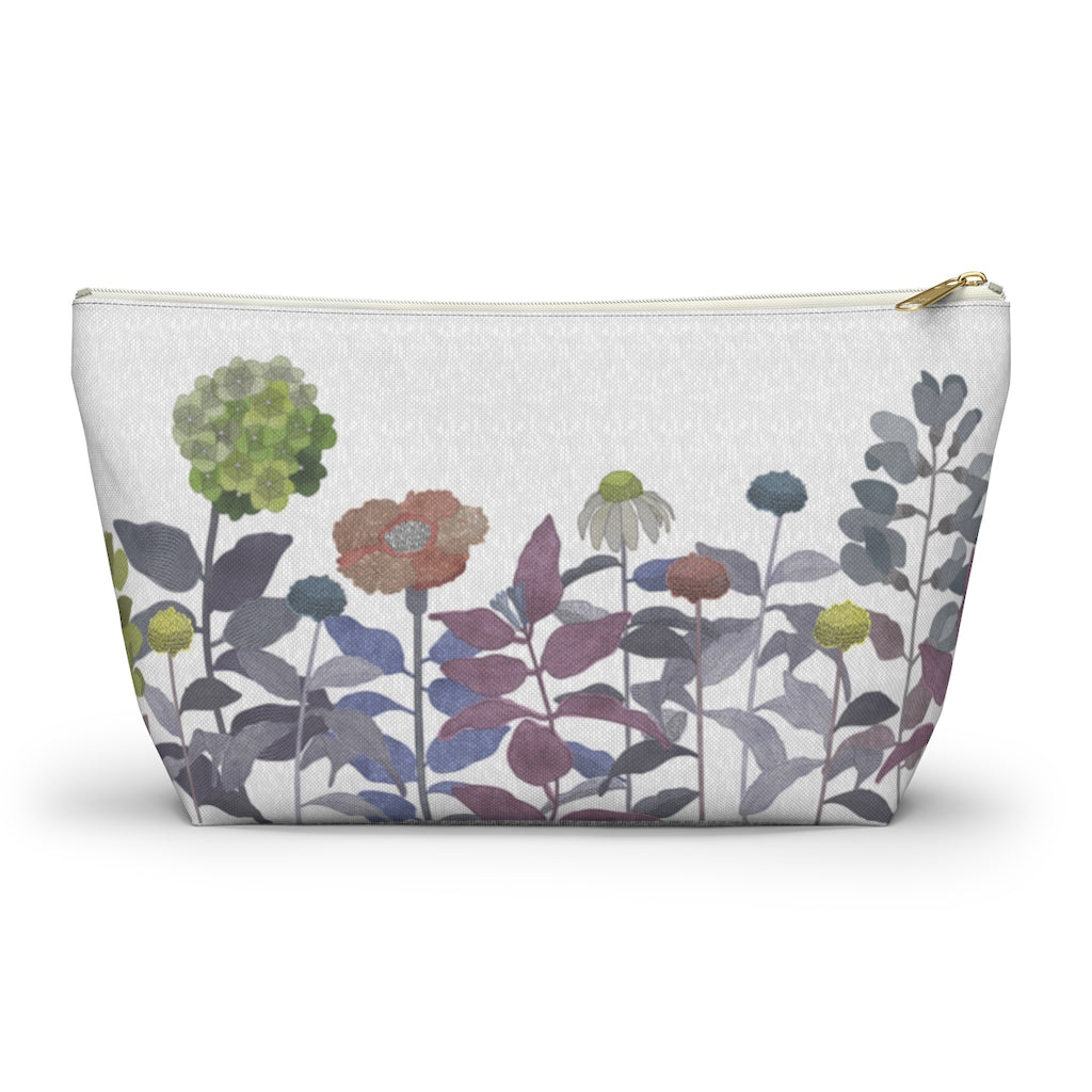 Illustrated Flowers Accessory Pouch w T-bottom in Purple