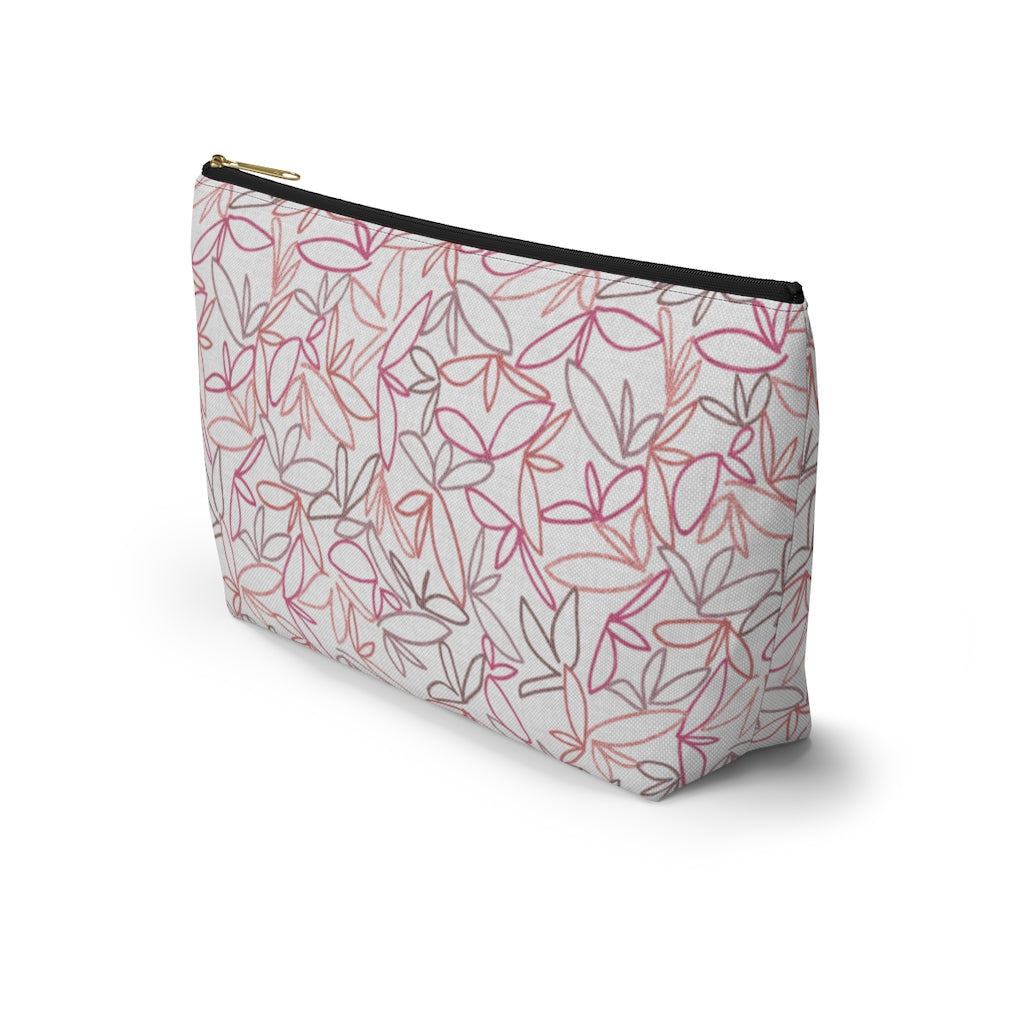 Sketch Leaf Accessory Pouch w T-bottom in Coral