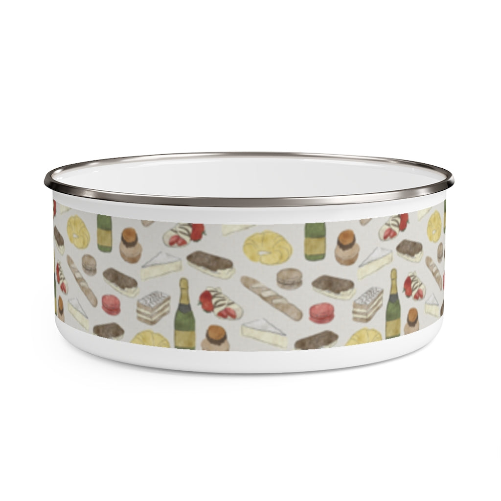 Watercolor French Pastries Enamel Bowl in Cream
