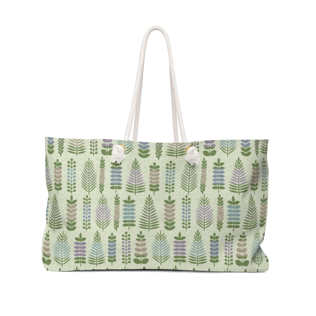 Stamped Leaves Weekender Bag in Green