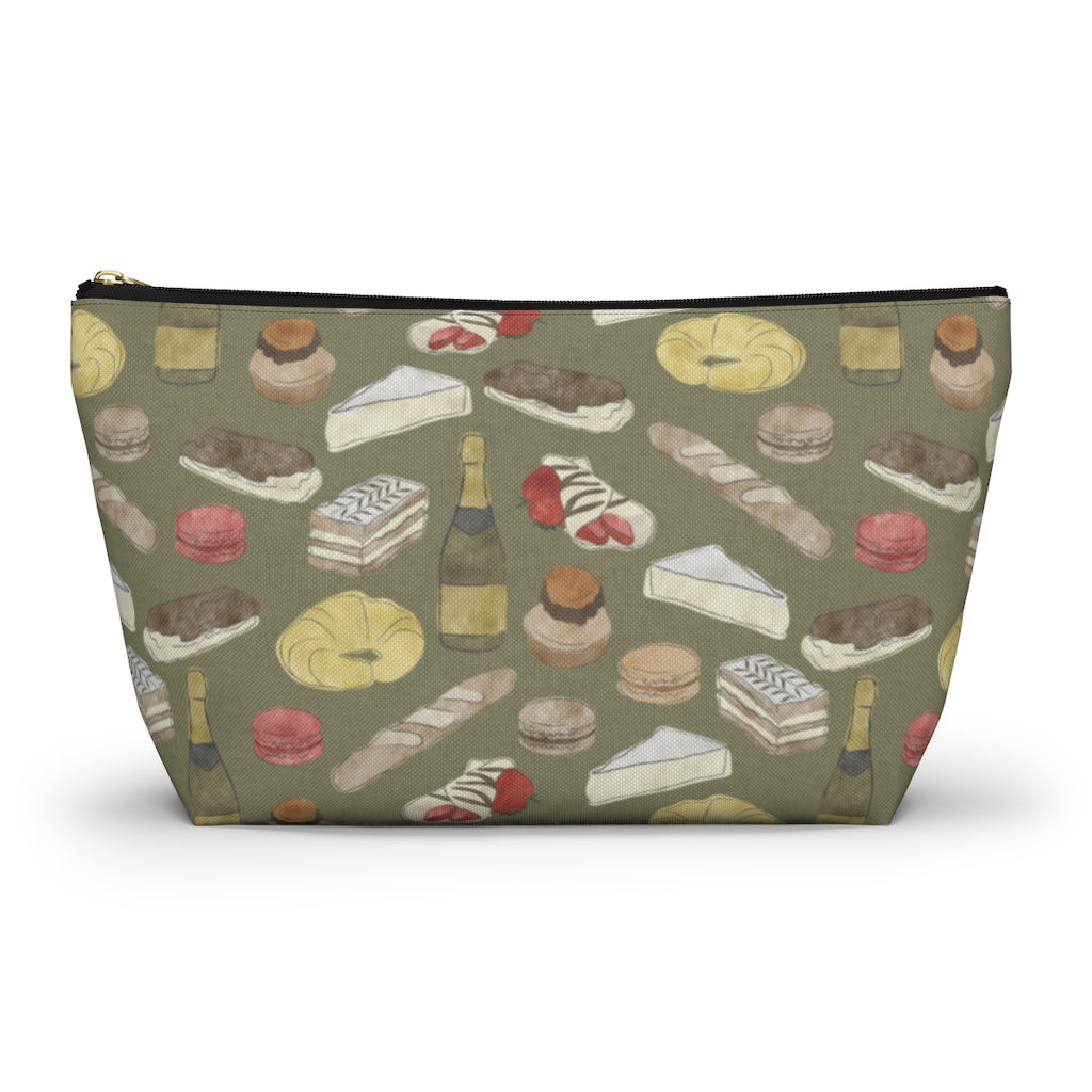 Watercolor French Pastries Accessory Pouch w T-bottom in Green