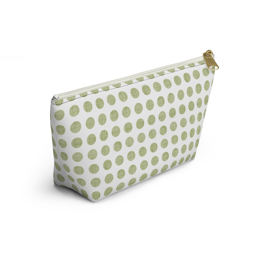 Textured Polka Dots Accessory Pouch w T-bottom in Green