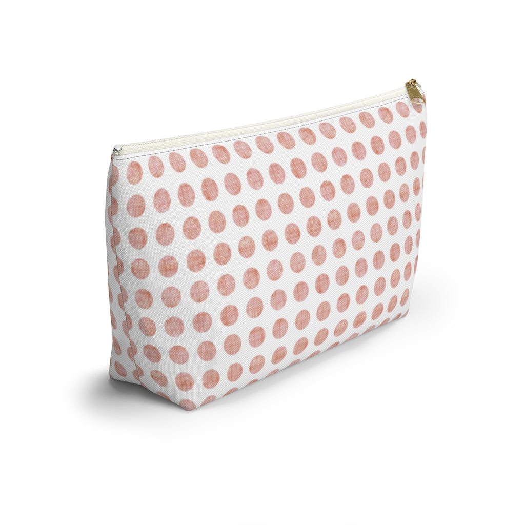 Textured Polka Dots Accessory Pouch w T-bottom in Peach