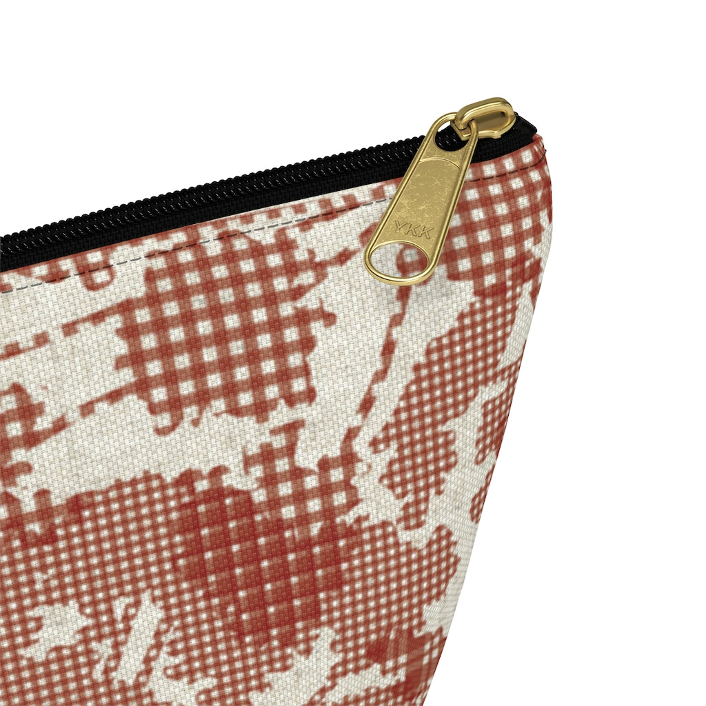 Floral Plaid Accessory Pouch w T-bottom in Red