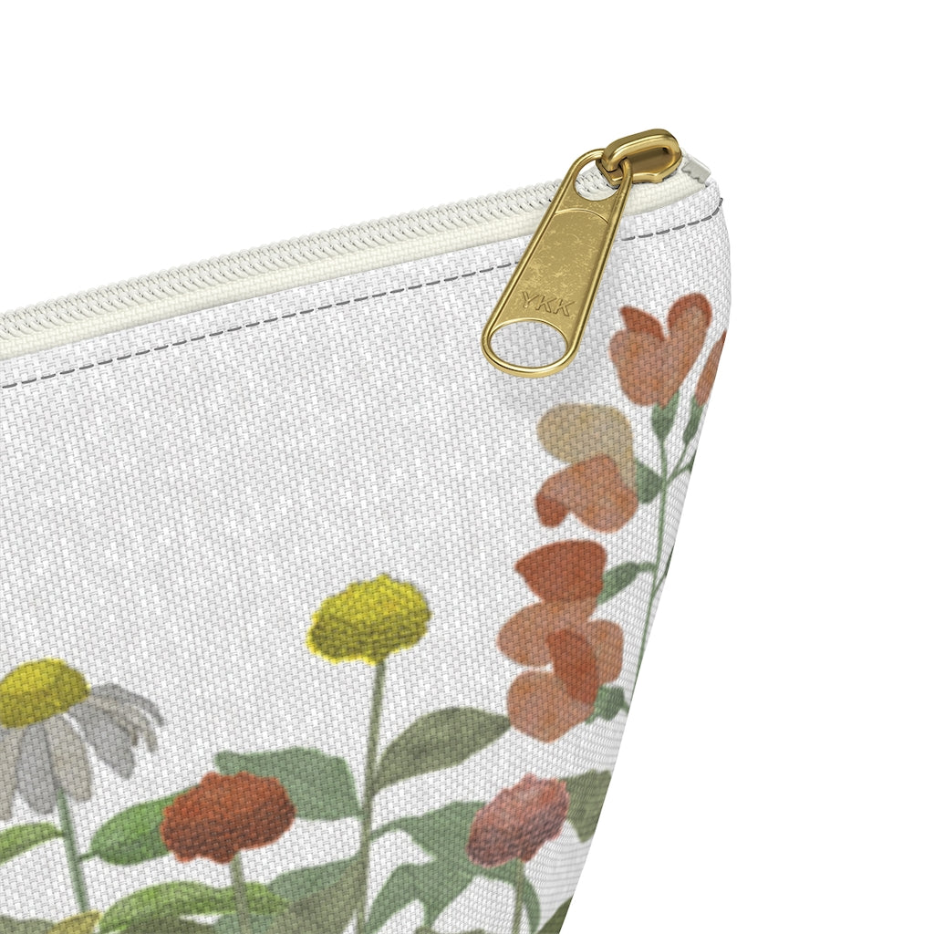 Illustrated Flowers Accessory Pouch w T-bottom in Green