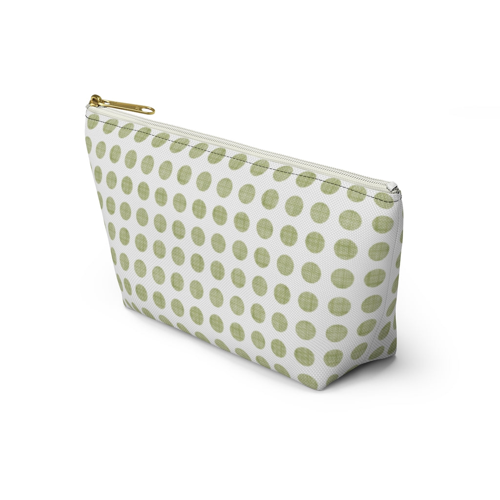 Textured Polka Dots Accessory Pouch w T-bottom in Green