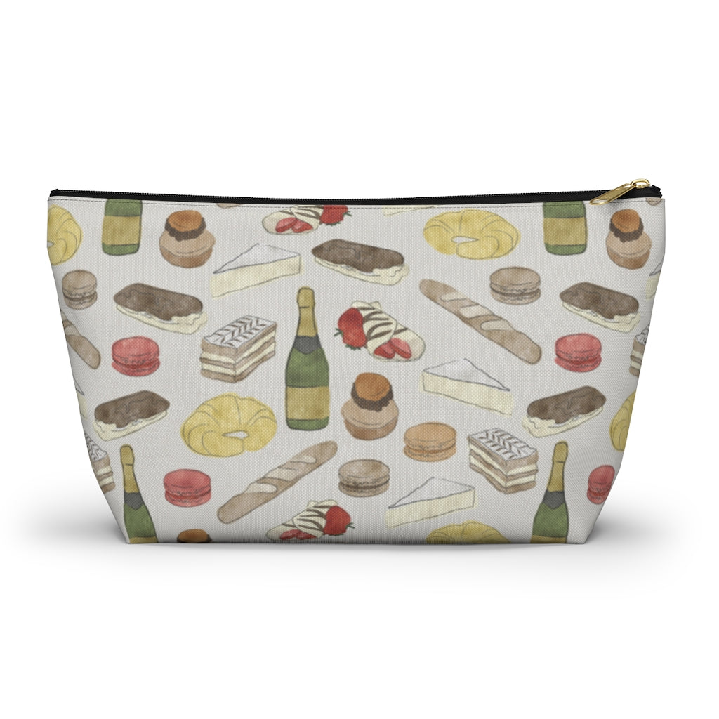 Watercolor French Pastries Accessory Pouch w T-bottom in Cream