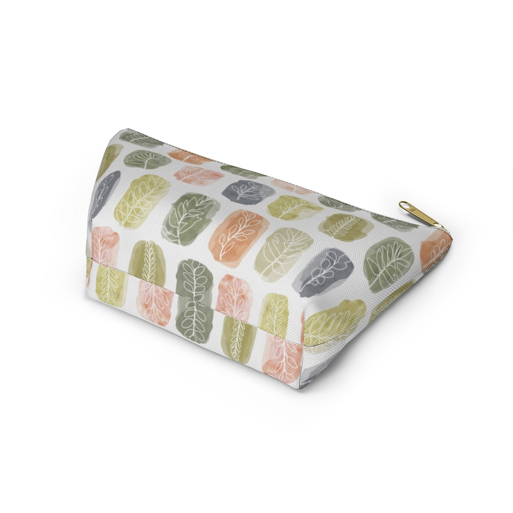 Watercolor Leaf Stamp Accessory Pouch w T-bottom in Green