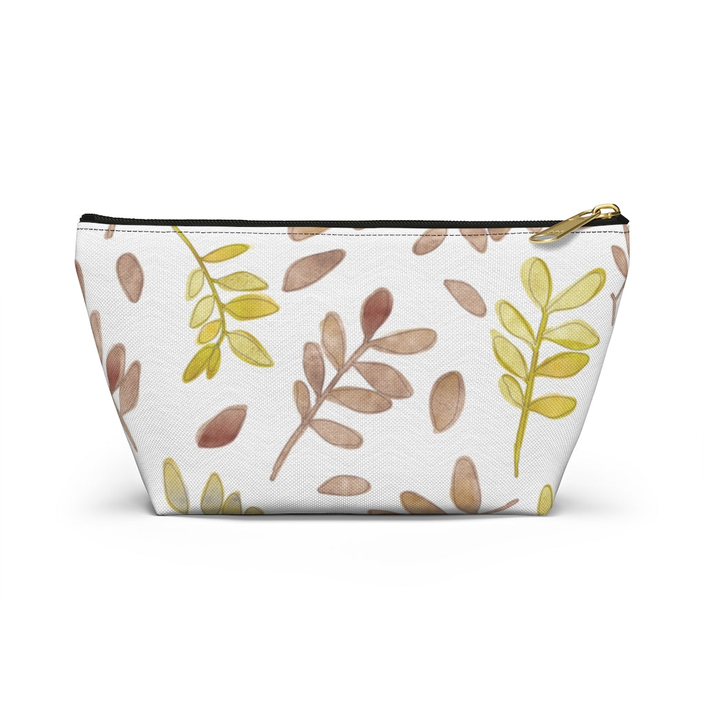 Watercolor Tossed Leaves Accessory Pouch w T-bottom in Red