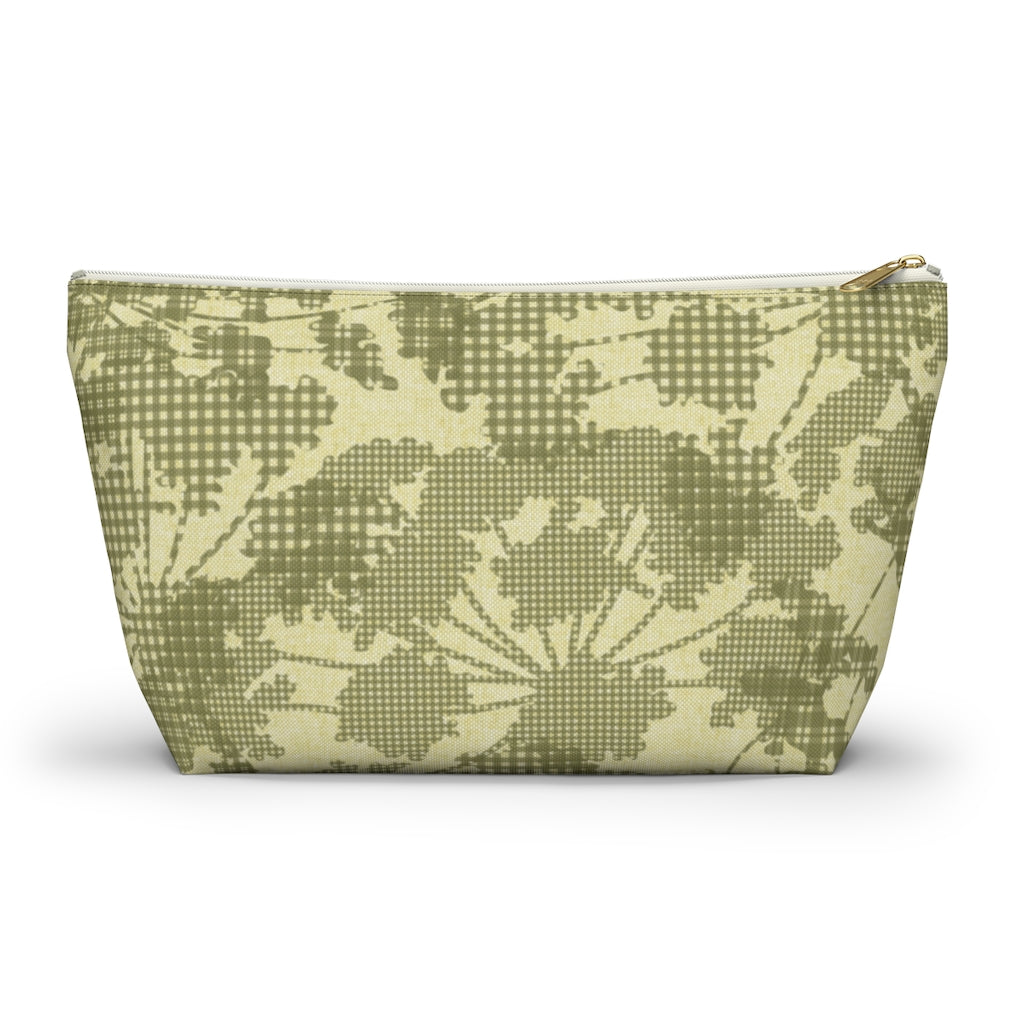 Floral Plaid Accessory Pouch w T-bottom in Green