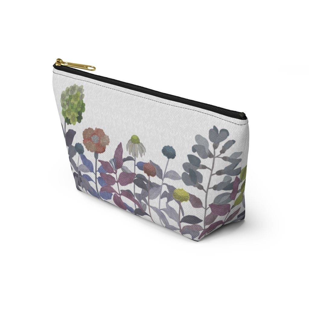 Illustrated Flowers Accessory Pouch w T-bottom in Purple