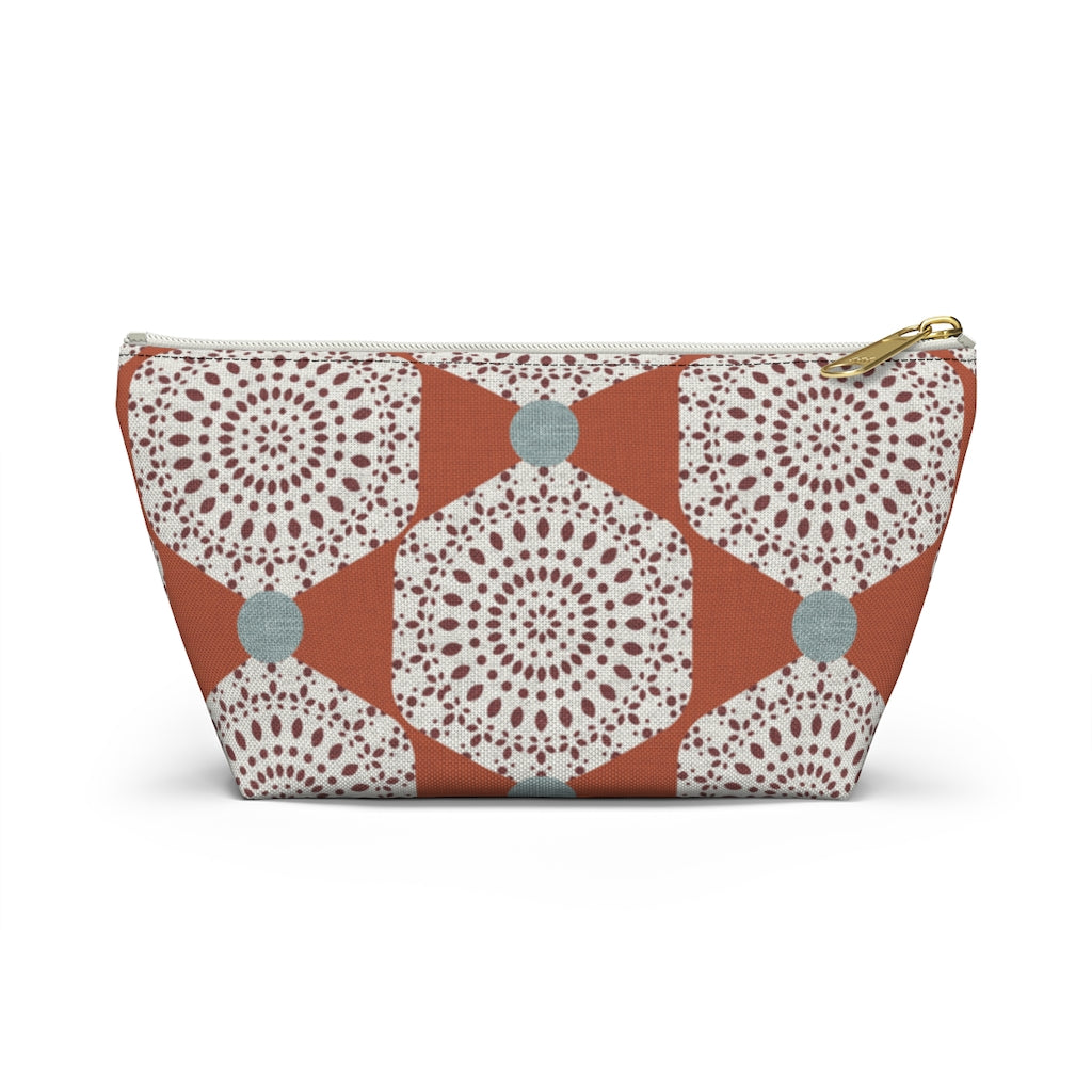 Lace Hexagon Accessory Pouch w T-bottom in Orange