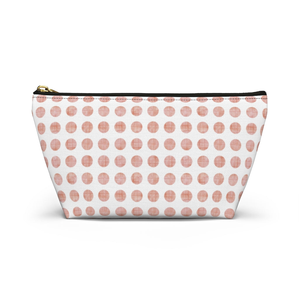 Textured Polka Dots Accessory Pouch w T-bottom in Peach