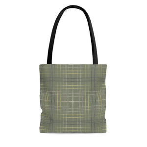 Painterly Plaid Tote Bag in Green