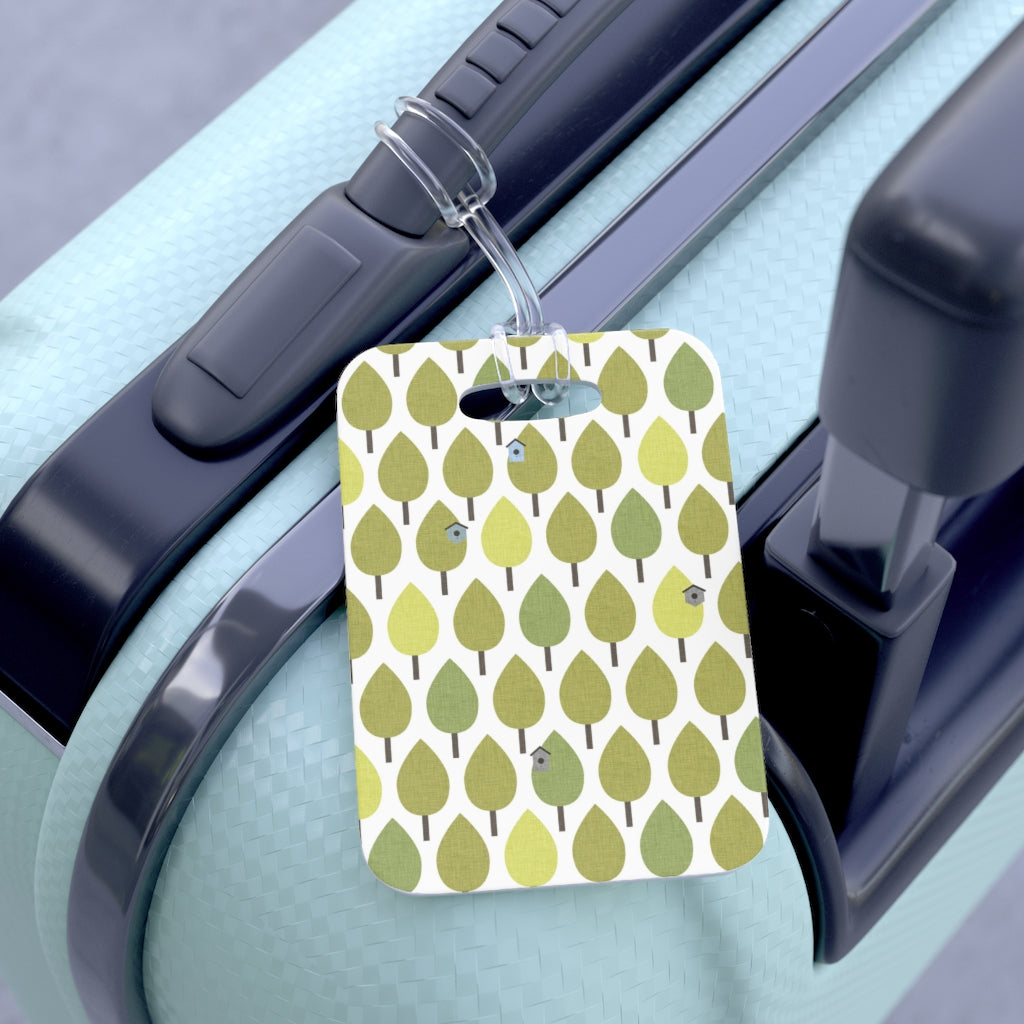 Trees with Birdhouses Bag Tag in Green