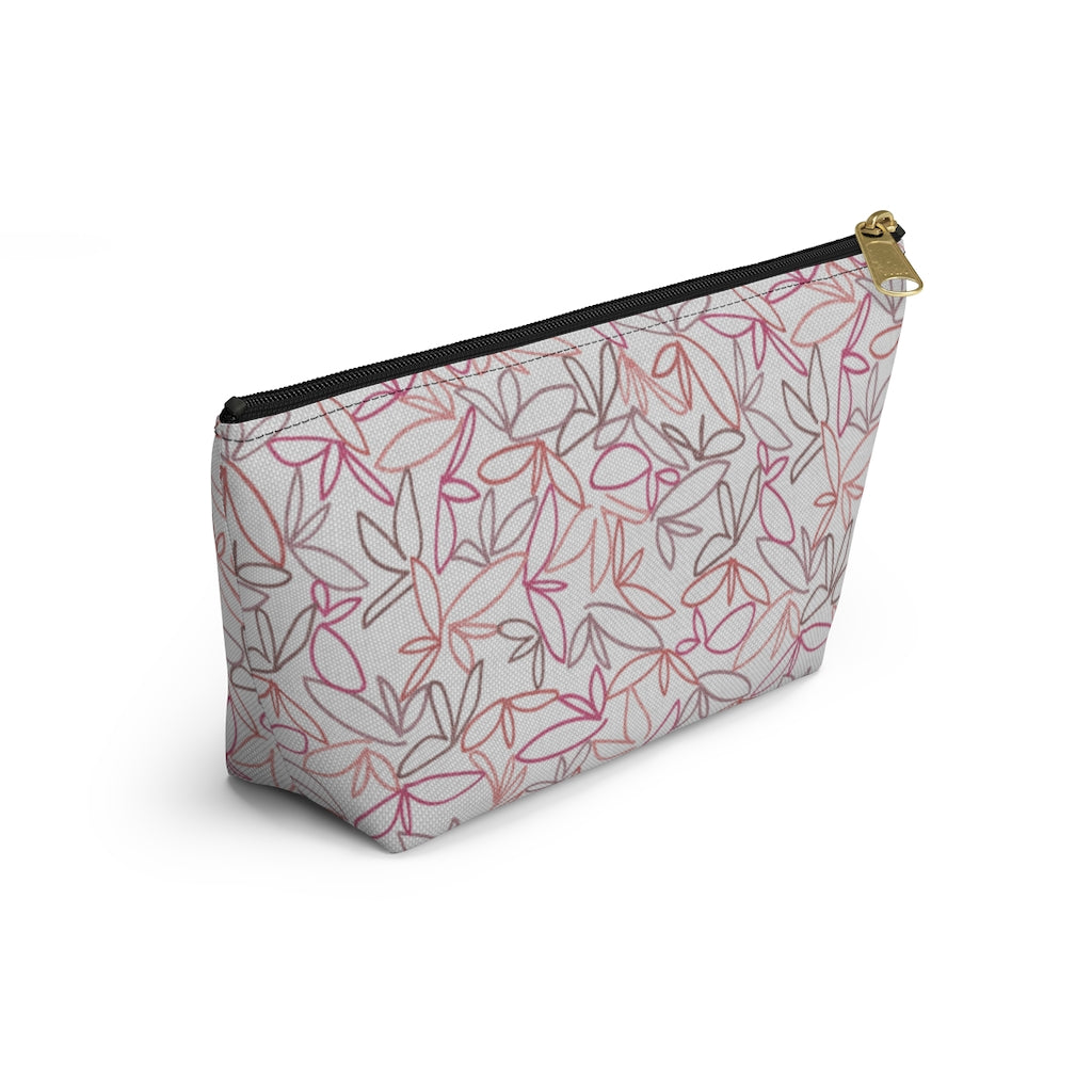 Sketch Leaf Accessory Pouch w T-bottom in Coral