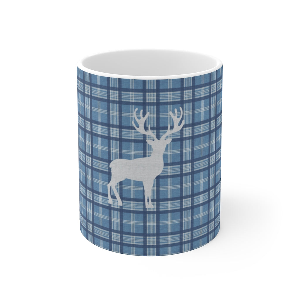 Plaid Deer Mug in Blue