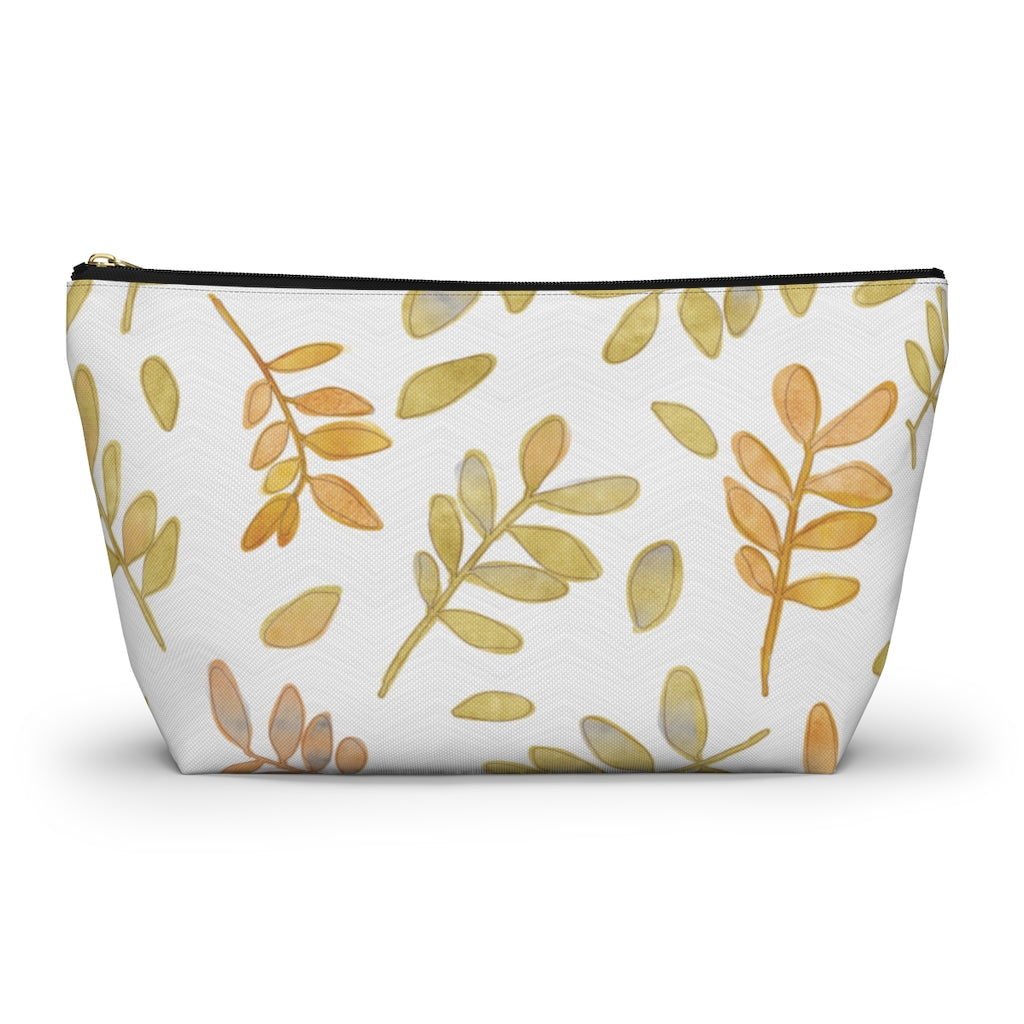 Watercolor Tossed Leaves Accessory Pouch w T-bottom in Yellow